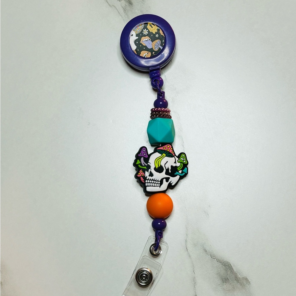 Purple badge reel with Unique Beads